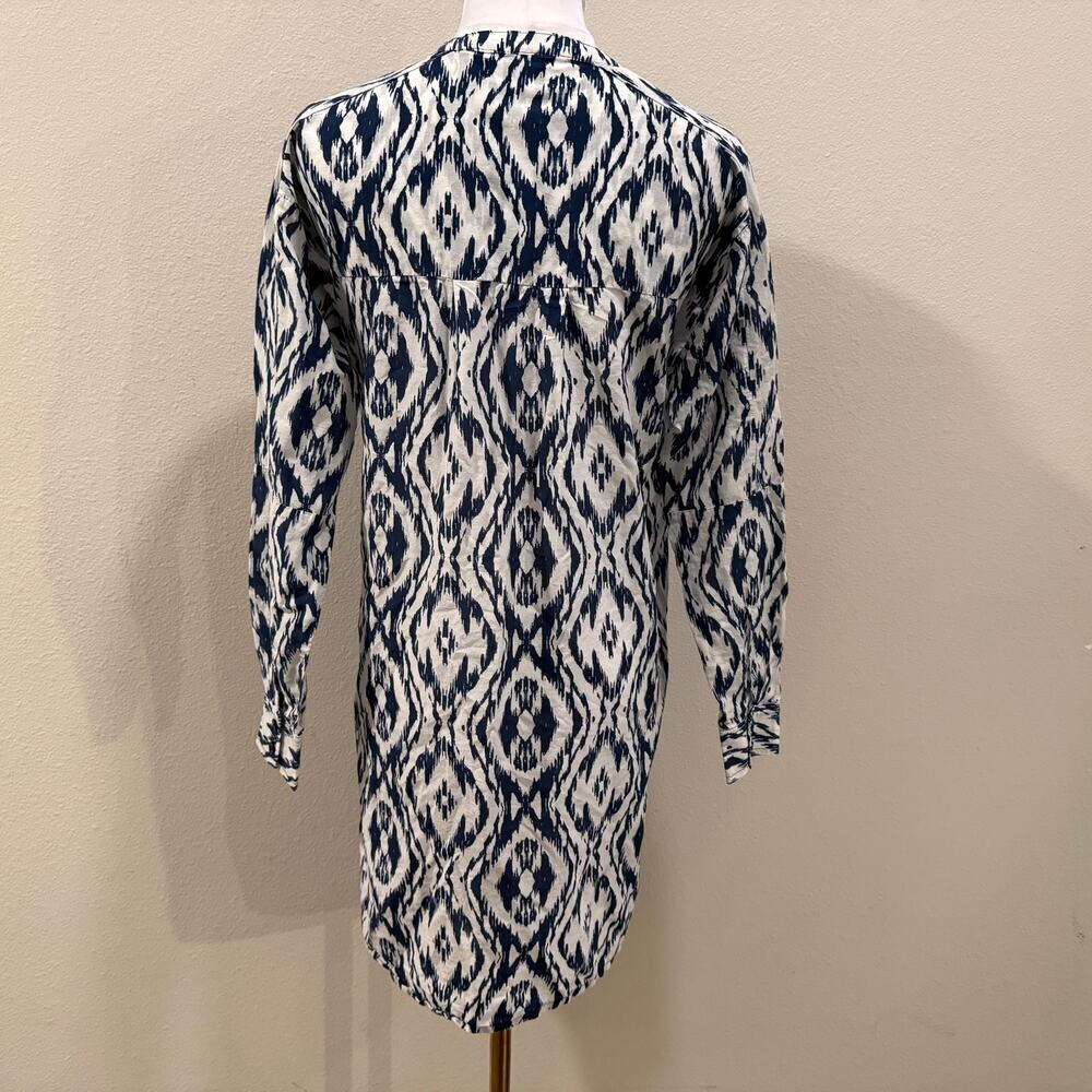 Athleta Ikat Bloom Kaftan Blue White Shirt Dress Cotton Silk Small Cover Up Chic - Picture 3 of 10